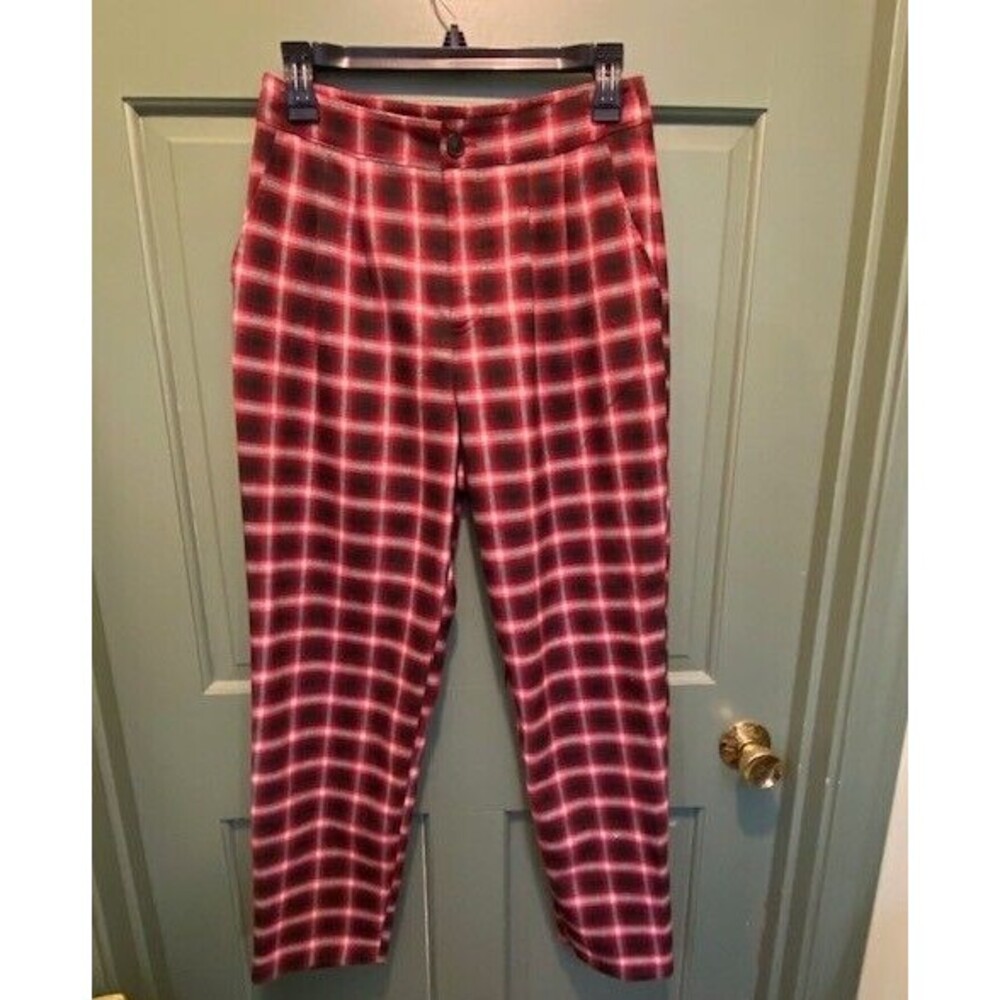 Forever 21 Size M Red Black Plaid Trouser Ankle Pants Preppy Academia High Rise